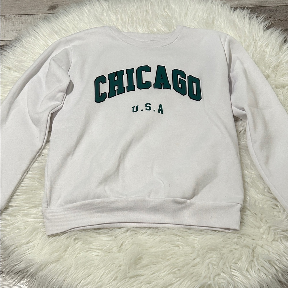 SHEIN Teen White Chicago USA Sweatshirt